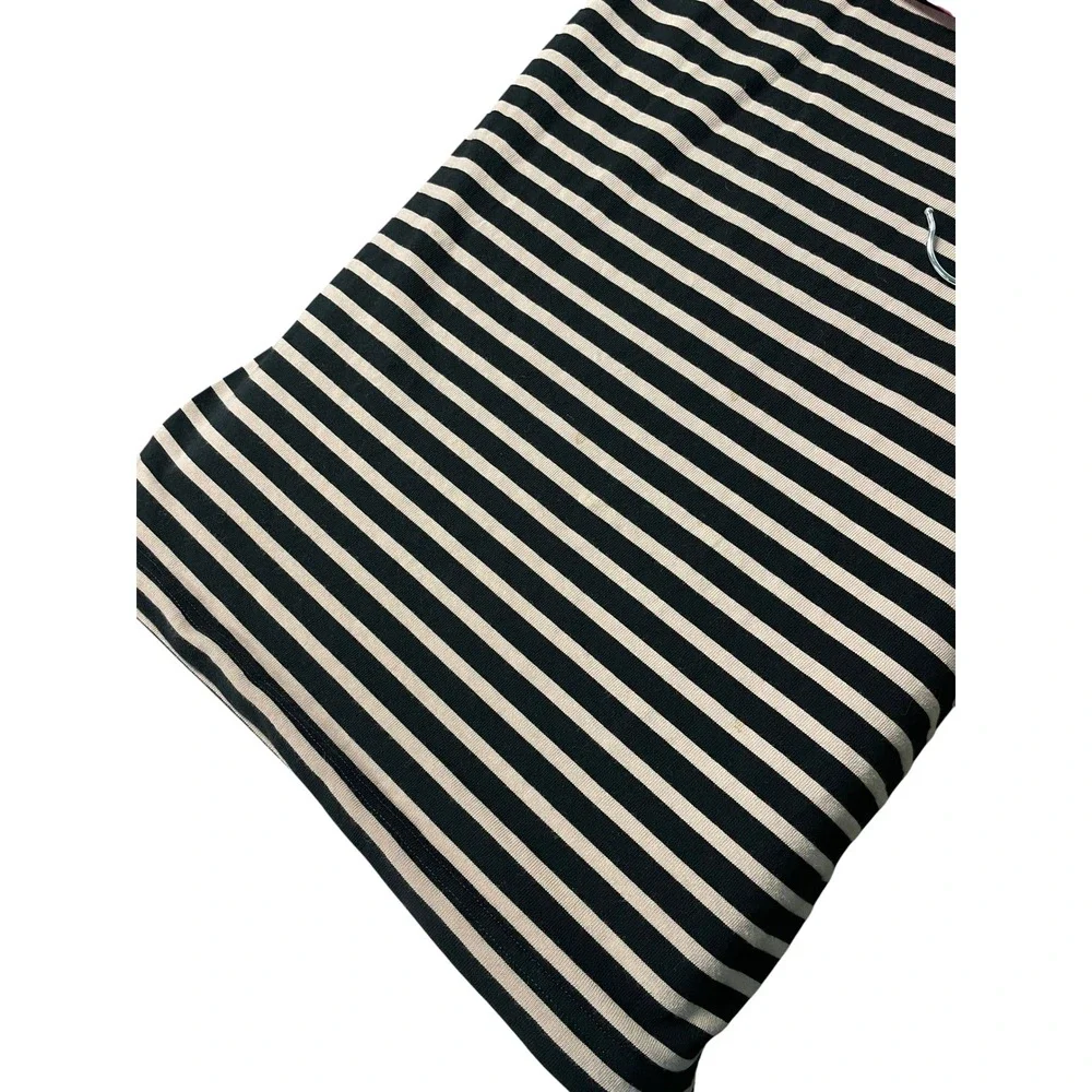 Tory Burch Black Tan Striped Cotton Mini T Shirt Dress Preppy Travel Career M